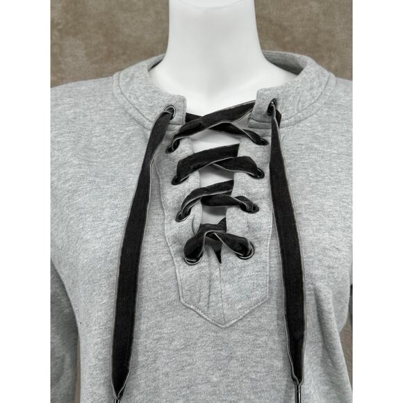 Rails Sweatshirt Womens Small Heather Grey Ryan Lace Up Cotton Grunge Lounge - Picture 2 of 11